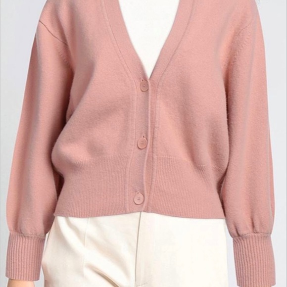 SANDRO PARIS Wool Cardigan Pink Balloon Sleeves - Picture 2 of 12